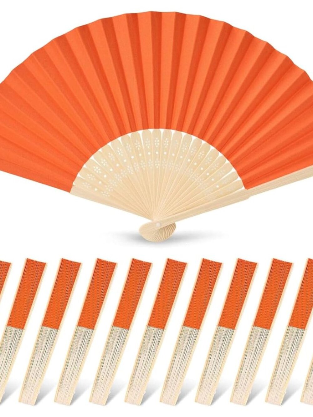 12 PCS Orange Paper Fans Handheld, 8.3 Inch Foldable Hand Fan